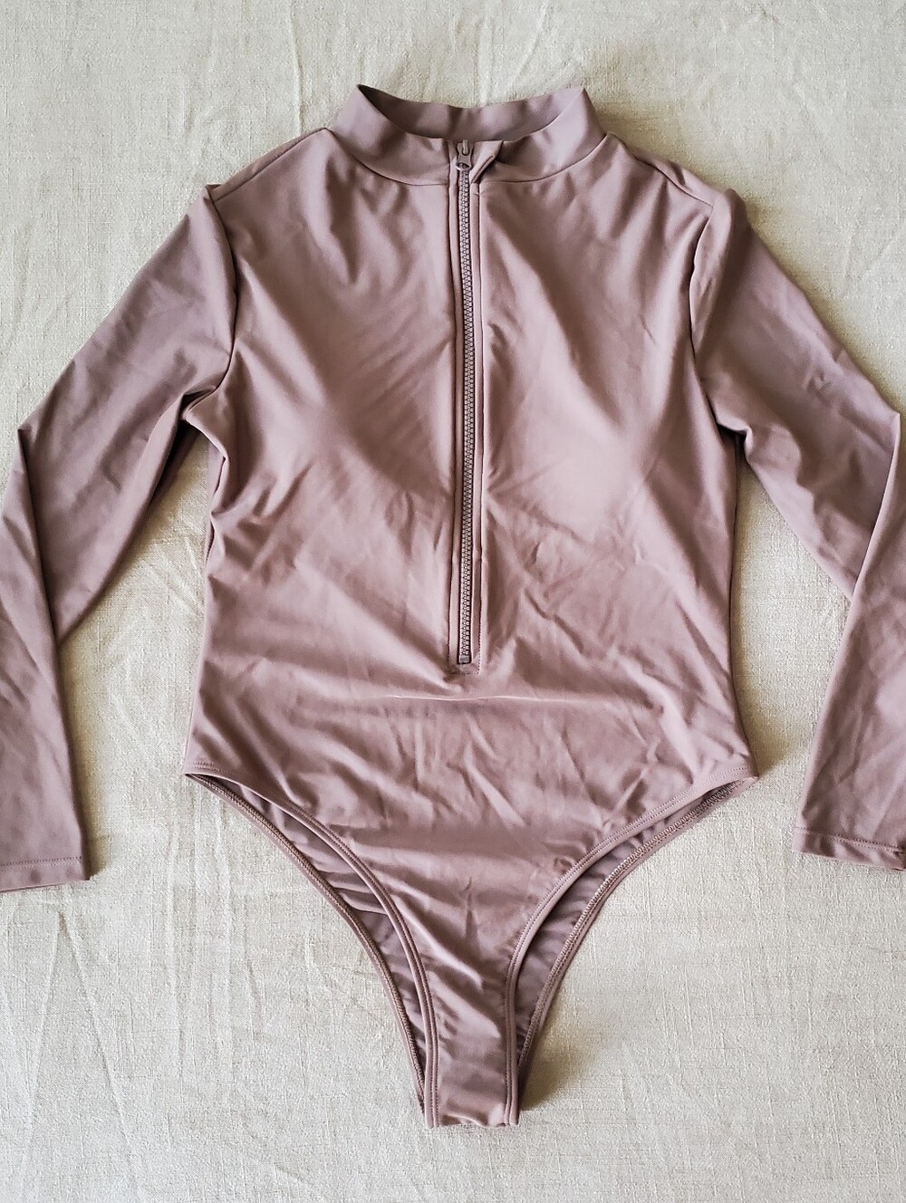 SHEIN Solid Mauve Pink Half Zipper Bodysuit Medium